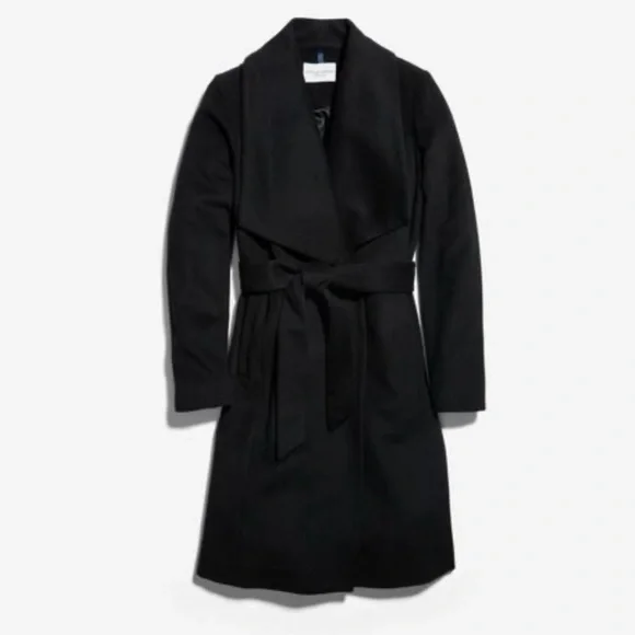 Cole Haan Women's Black Signature Draped Front Wrap Coat Size 8 - Picture 2 of 15